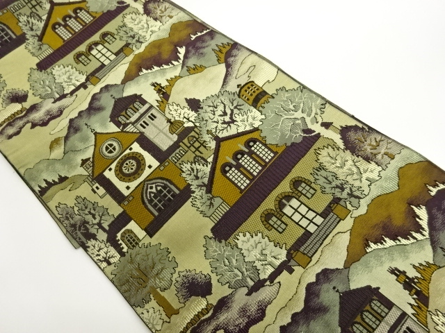 JAPANESE NAGOYA OBI / CHIKUZEN HAKATA / WOVEN SCENERY